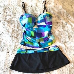2BAMBOO Midnight Block Shirred Tankini Swimsuit